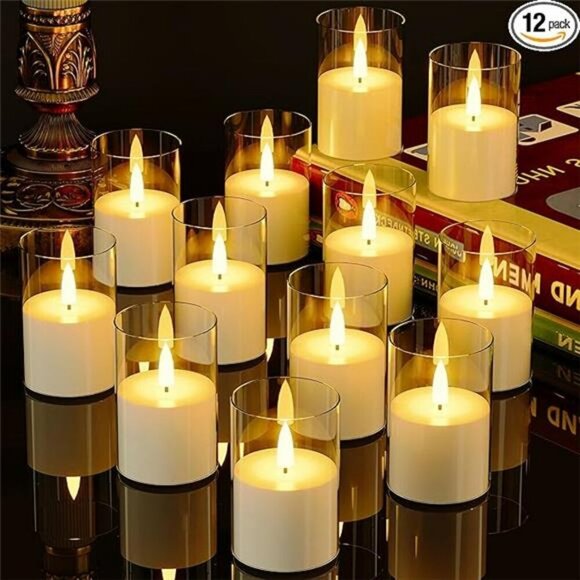 Flickering Flameless LED Candles Set Battery Timer Pillar Votive Home Decor - Picture 7 of 7